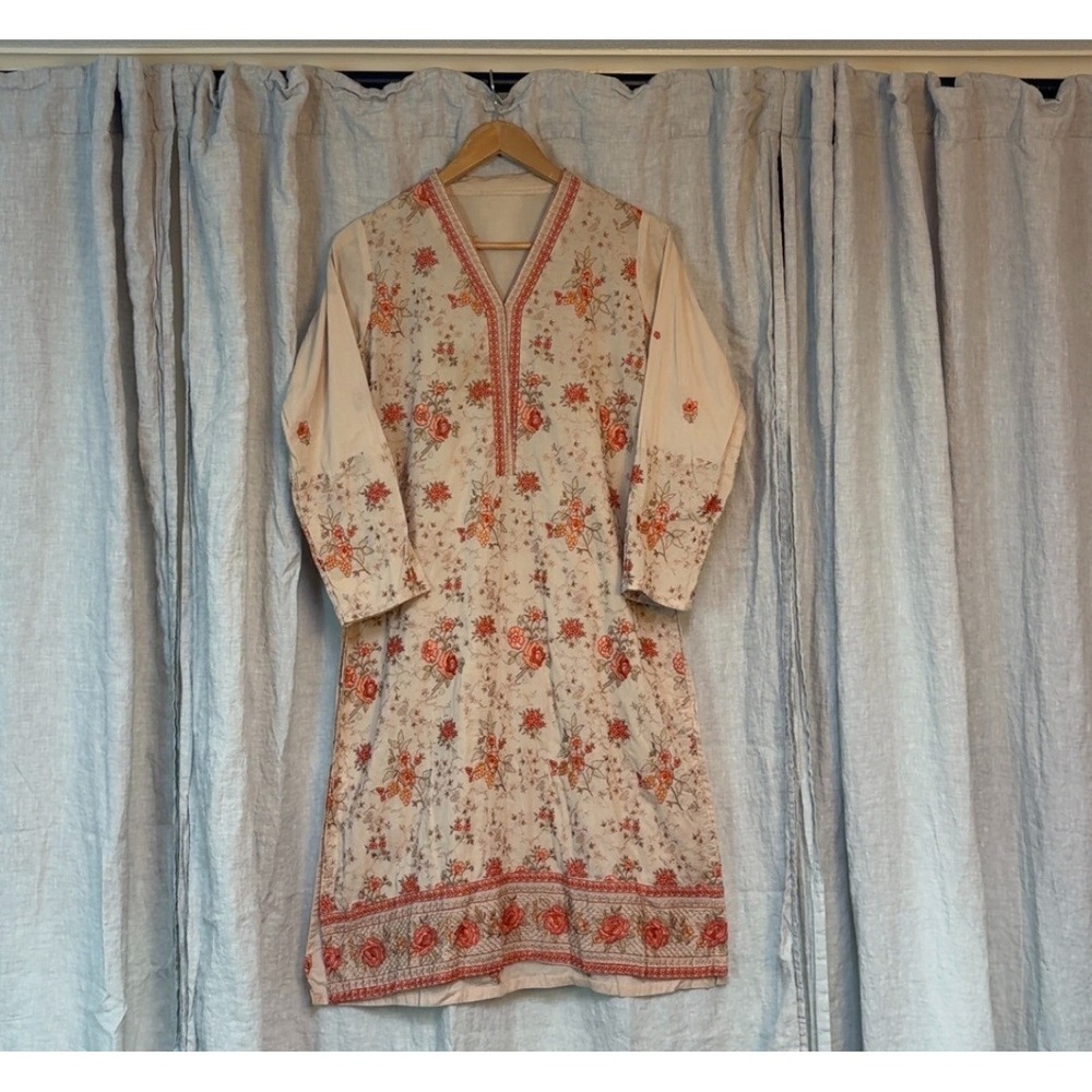 Handmade Floral Kurti Tunic Dress Boho Ethnic Embroidered Indian‎ Cotton Size S